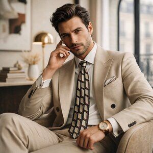 ✨ Vintage George Machado 100% Silk Tie — Bold Mid-Century Geometric